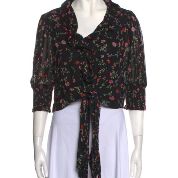 Ganni Paradise Elm Black Floral Cropped wrap blouse - SIze M - Picture 1 of 10